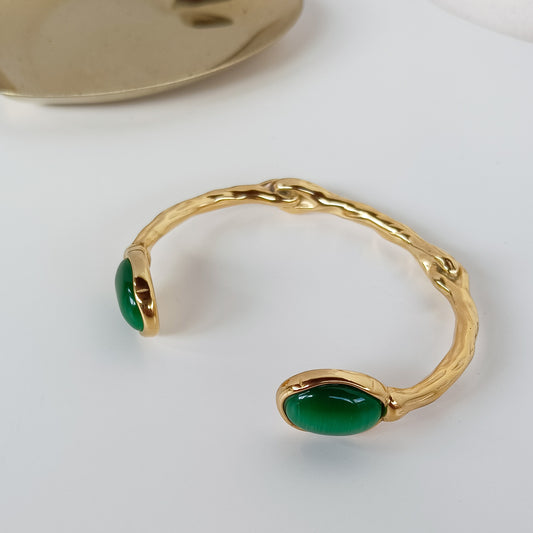 Green Natural Stone Cuff Bangle