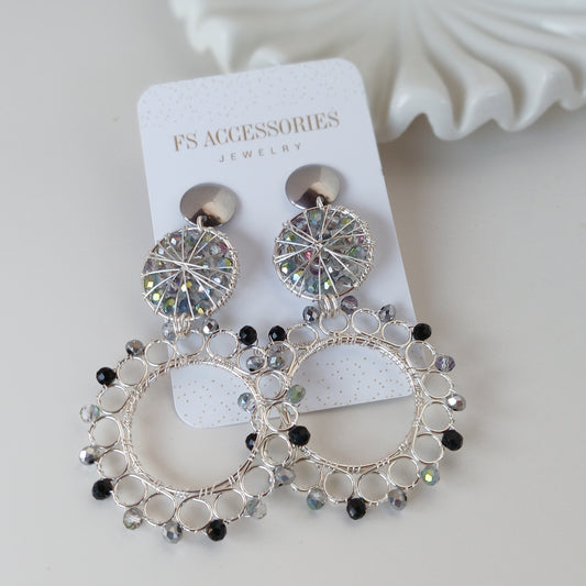 Silver Double Crystal Flower Earrings