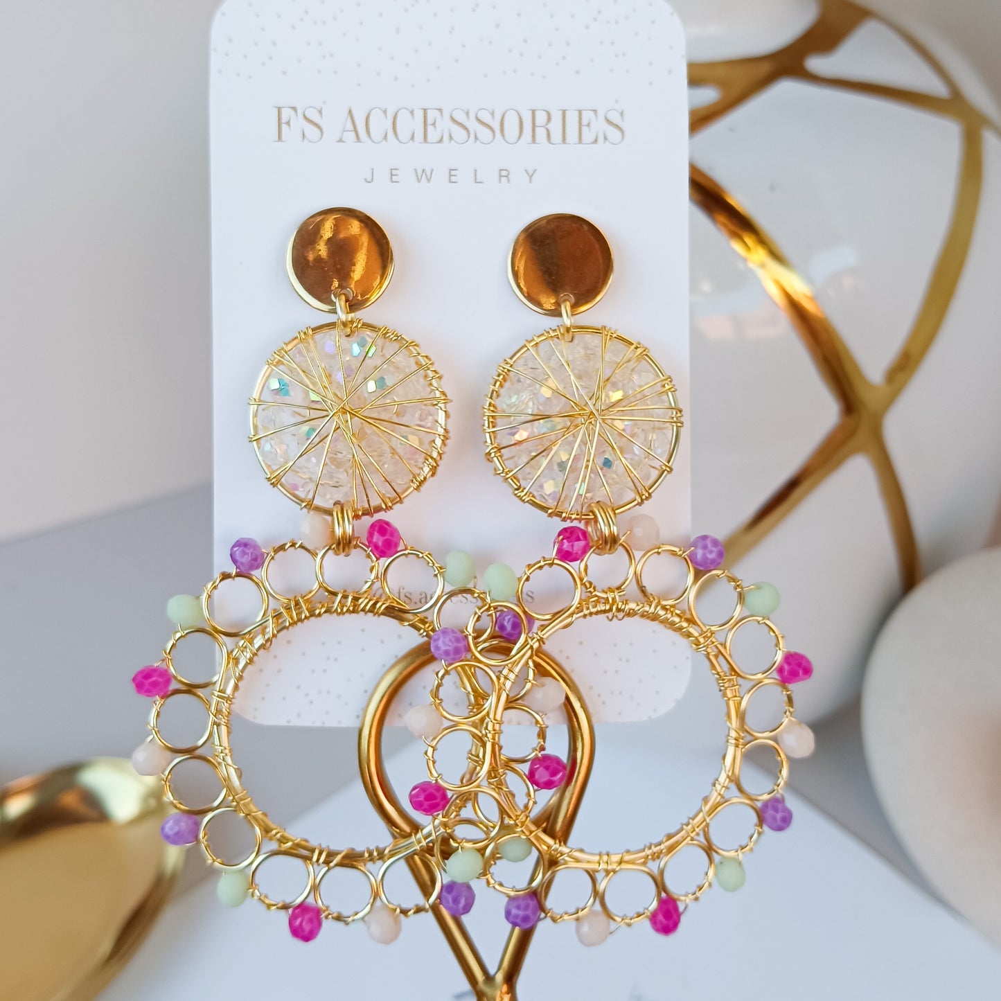 Double Crystal Flower Earrings