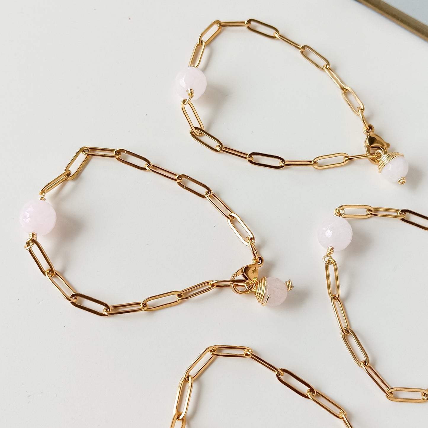 Single Rose Quartz Paperclip Bracelet