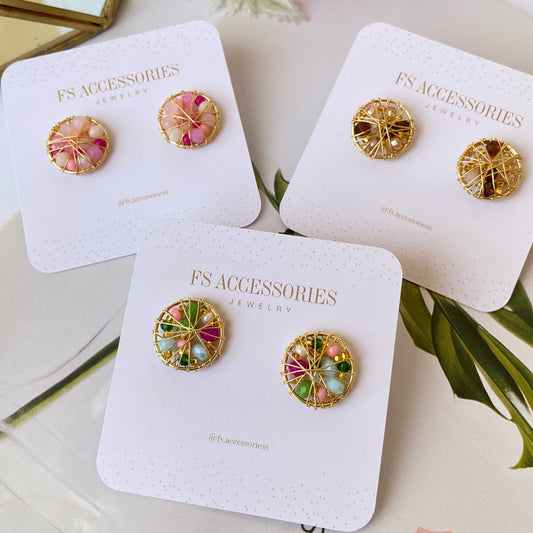 Colourful round dreamcatcher studs